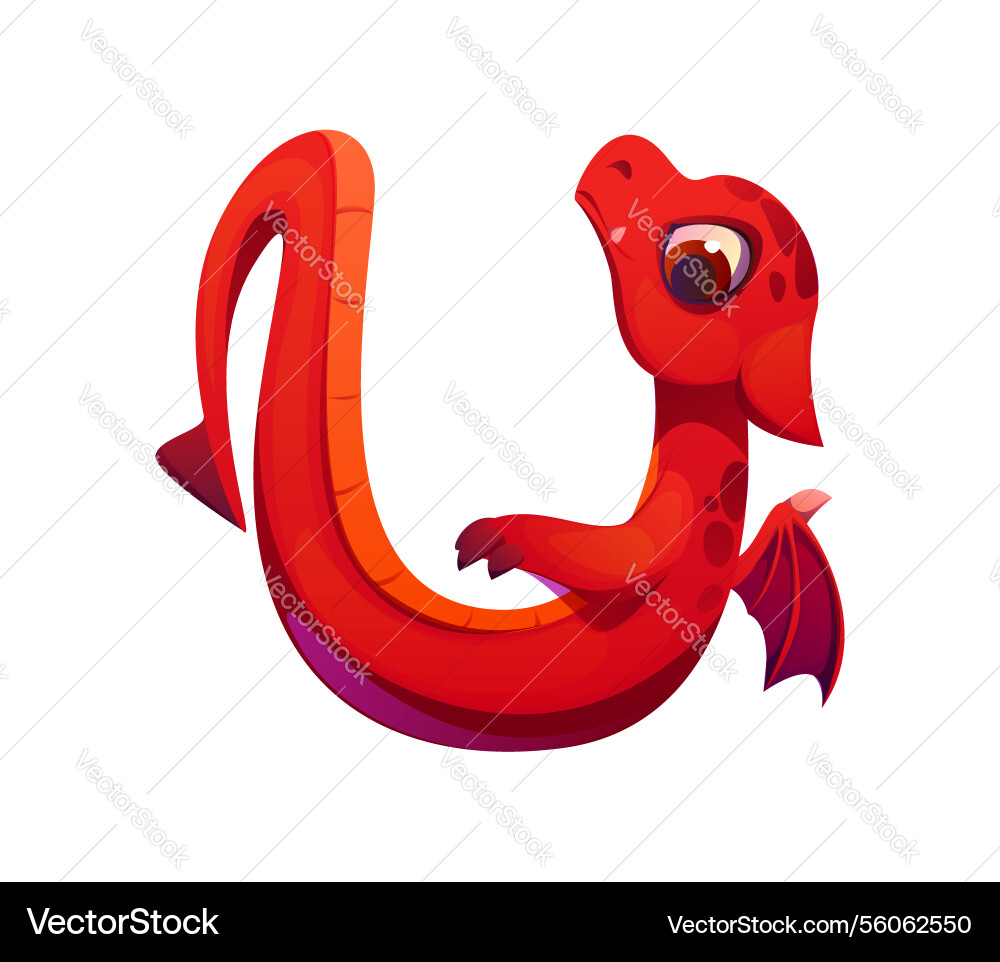 Asian red dragon cartoon character font letter u Asian red dragon cartoon character font letter u vector image