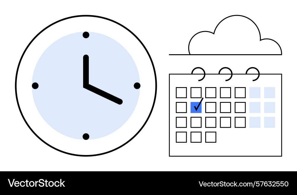 Clock and calendar with cloud highlighting task Clock and calendar with cloud highlighting task vector image