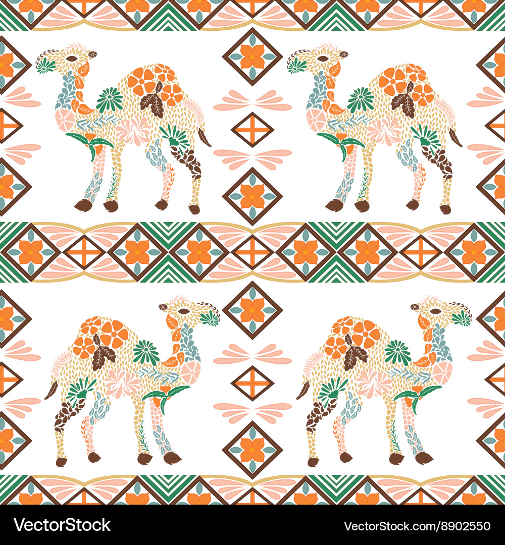 Floral Camel Pattern - Bohemian Style vector image