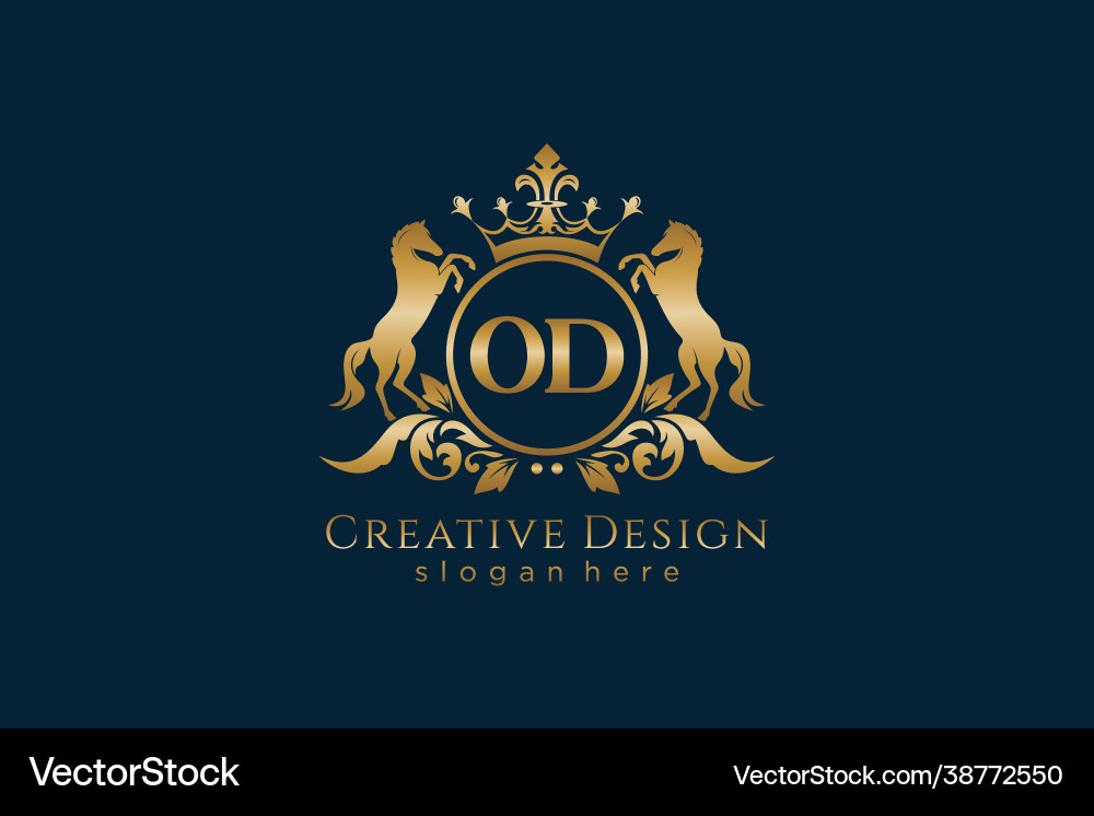 Initial od retro golden crest with circle and two Initial od retro golden crest with circle and two vector image