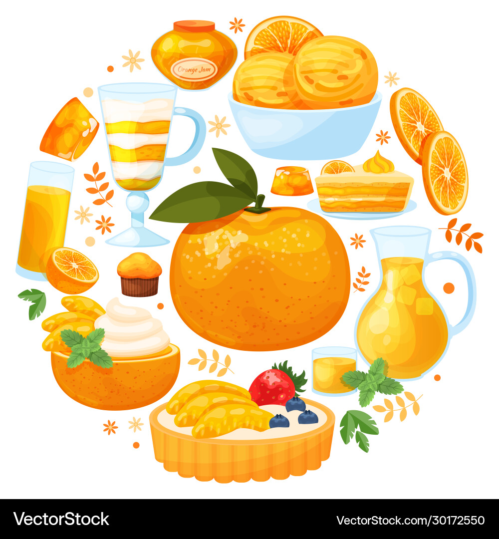 Round frame with tasty desserts made citrus Round frame with tasty desserts made citrus vector image