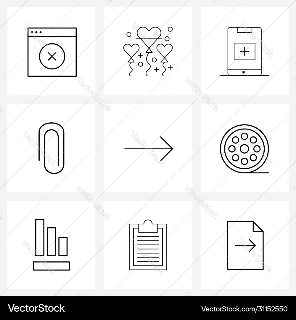 Set 9 simple line icons for web and print vector image