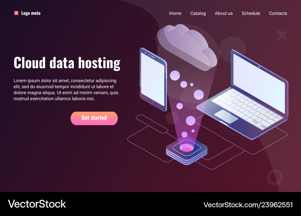 Cloud data hosting concept with laptop and phone Cloud data hosting concept with laptop and phone vector image