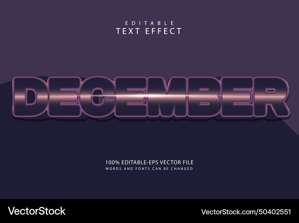December Text Box December editable text effect 3 dimension emboss Vector Image