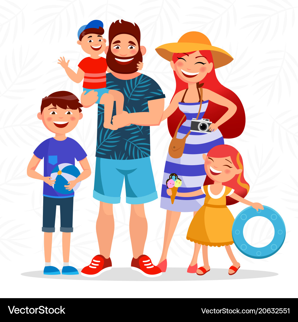 Happy family on summer vacation going to the beach vector image