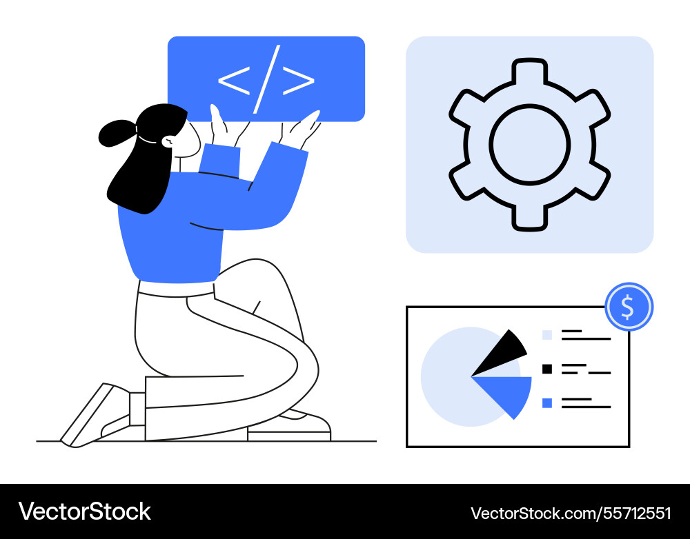 Programmer developing code solutions with data Programmer developing code solutions with data vector image