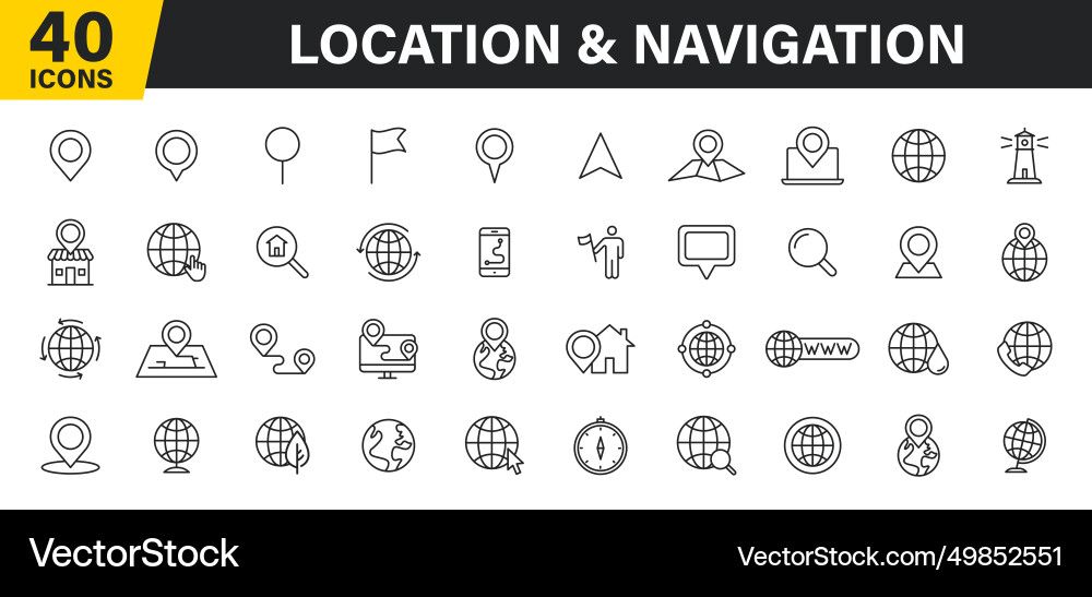 Set of 40 navigation and location map globe web Set of 40 navigation and location map globe web vector image