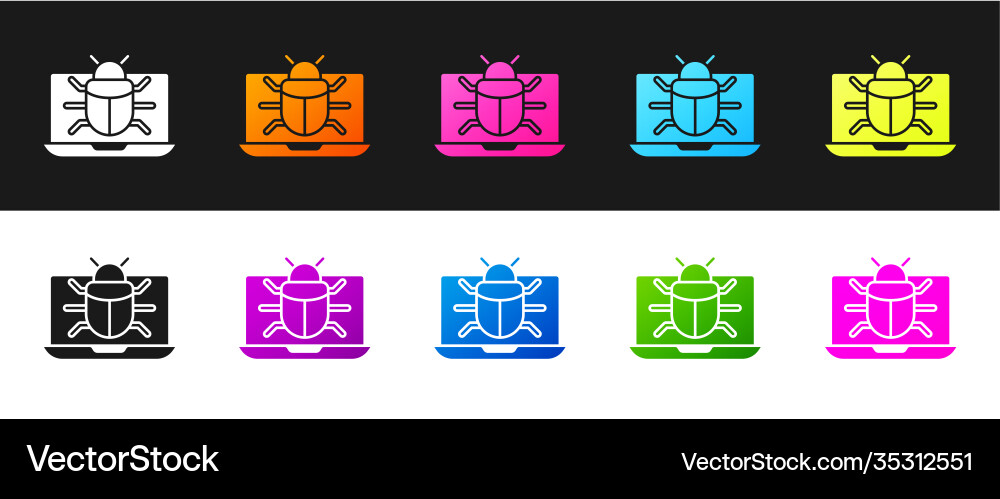 Set system bug on monitor icon isolated black Set system bug on monitor icon isolated black vector image