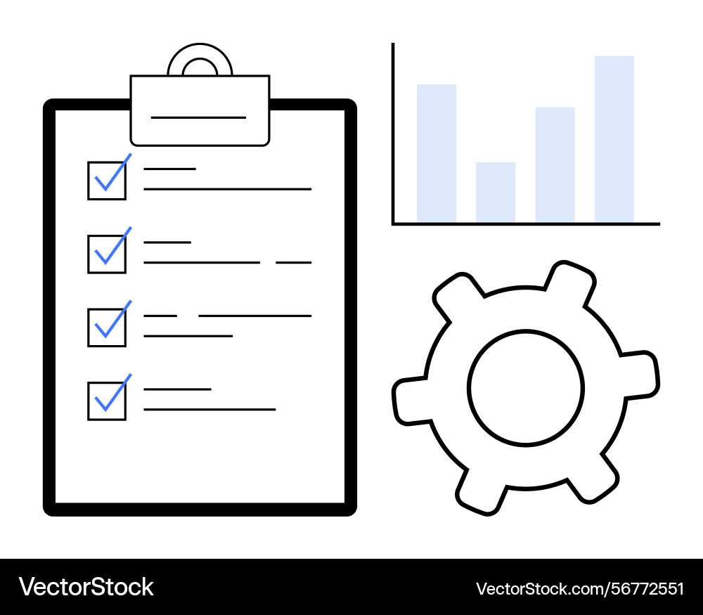 Task checklist with gear and bar chart Task checklist with gear and bar chart vector image