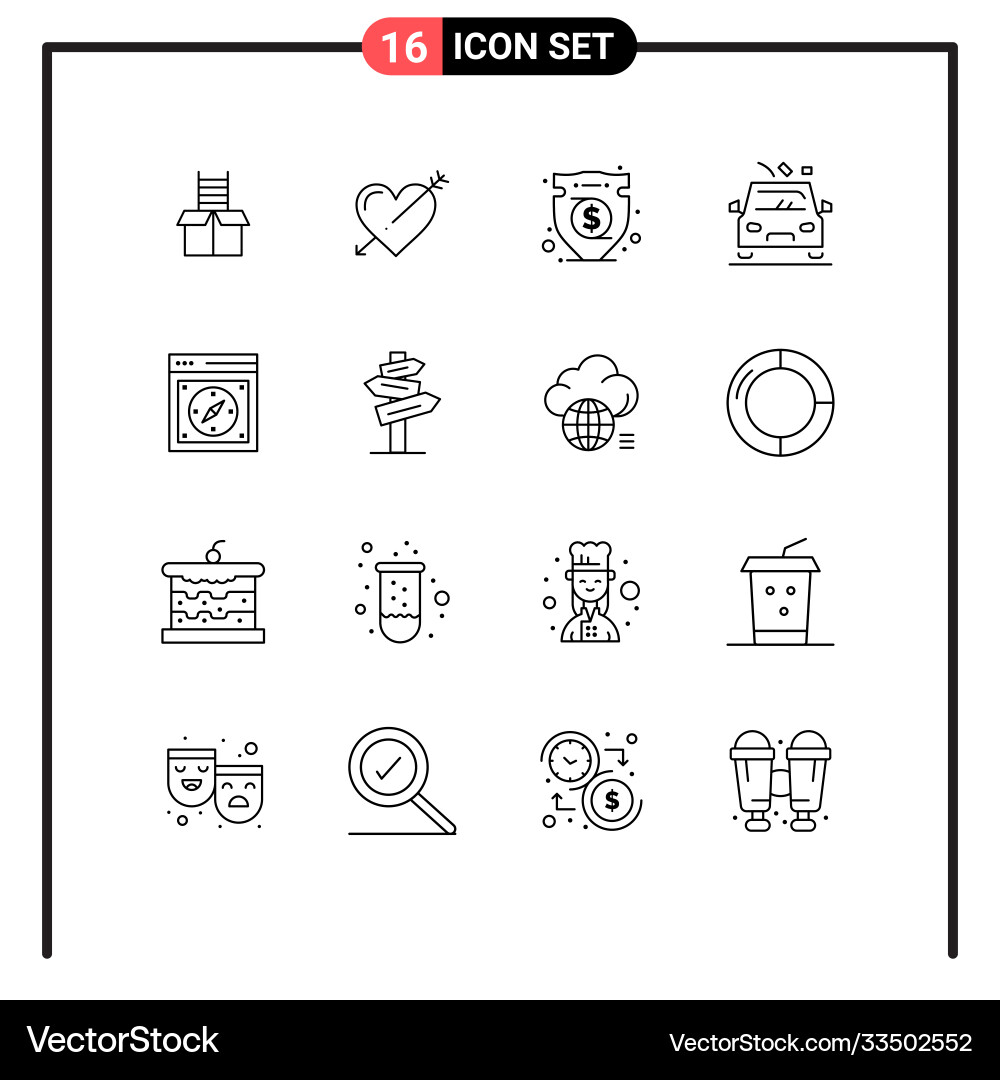 16 universal outlines set for web and mobile vector image
