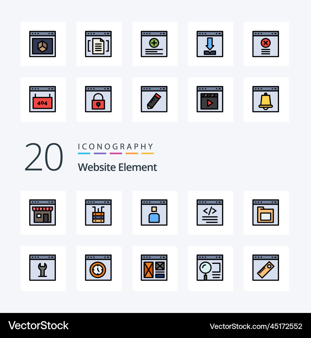 20 website element line filled color icon pack vector image