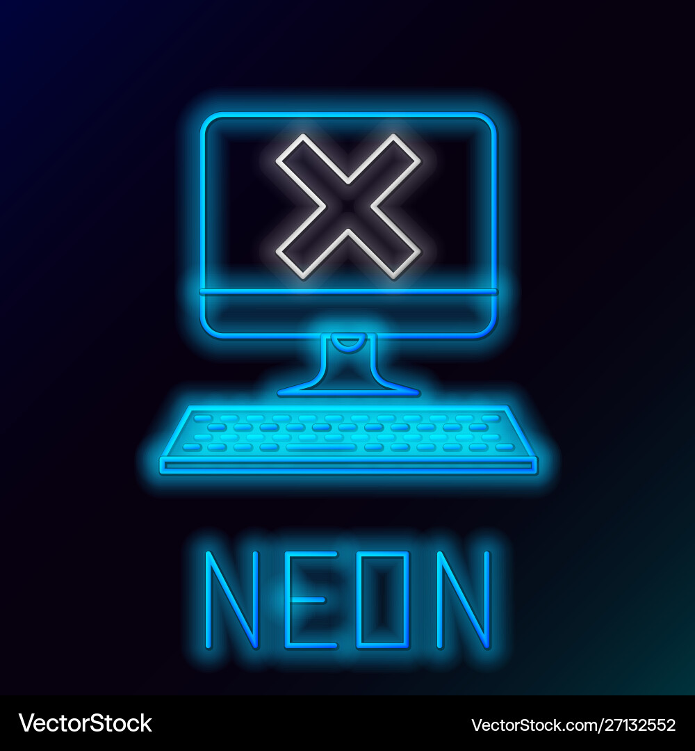 Blue glowing neon line computer with keyboard Vector Image