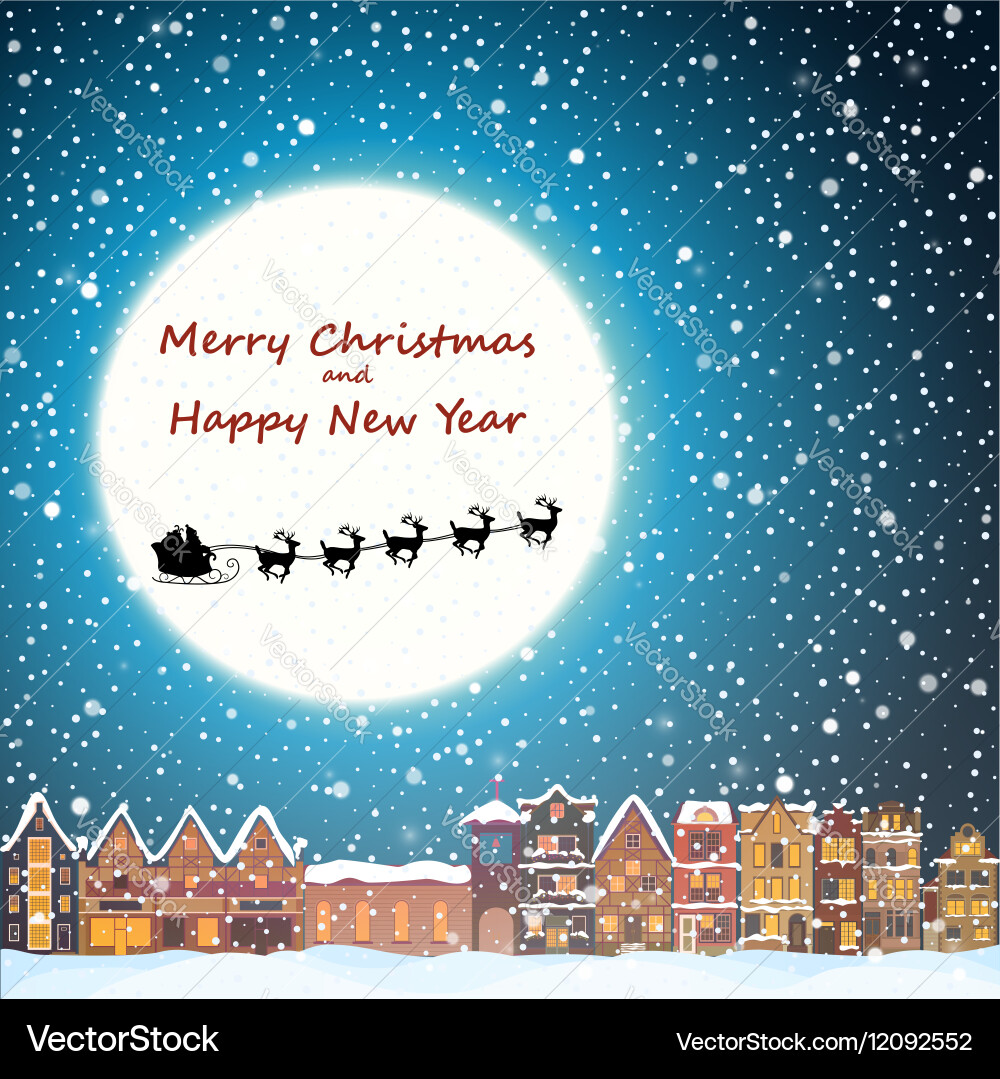 Christmas house in snowfall at the night happy Vector Image