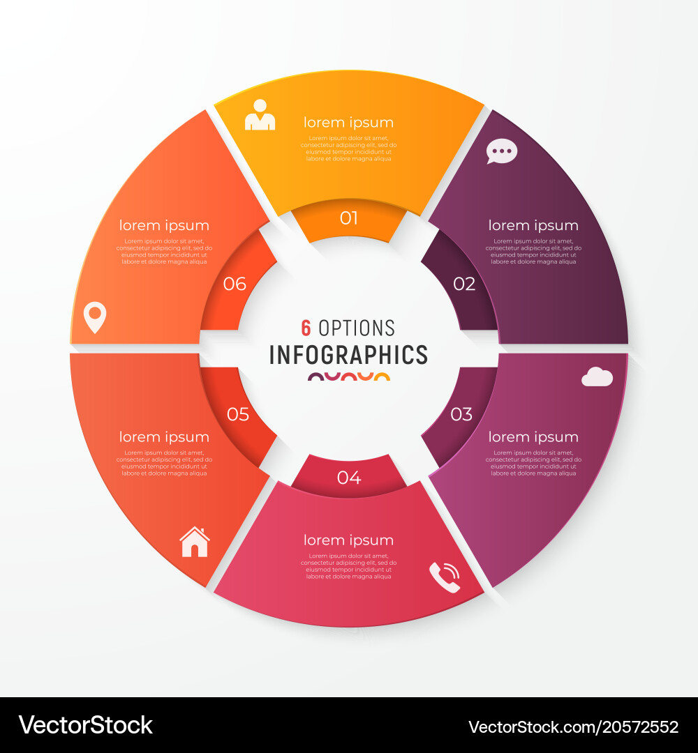 Circle chart template with 6 options Royalty Free Vector