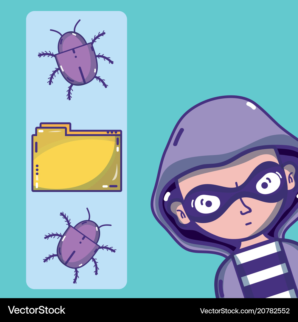 Hacker with cybercrimes and virus symbols vector image