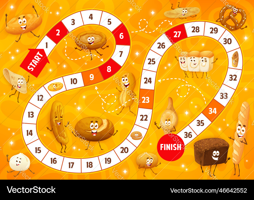 Kids board game with cartoon bread characters Kids board game with cartoon bread characters vector image