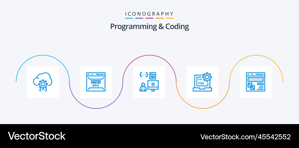 Programming and coding blue 5 icon pack including vector image