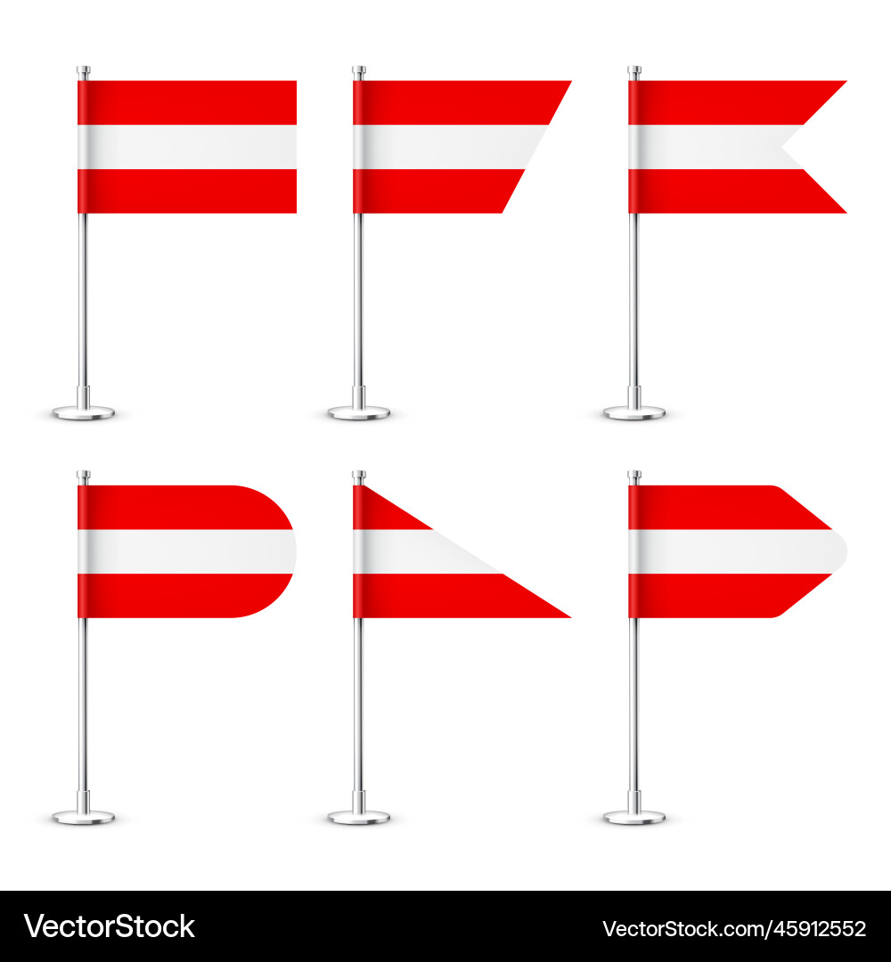 Realistic various austrian table flags on a chrome Vector Image