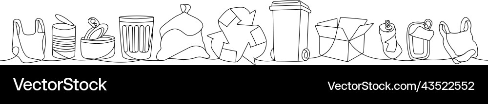 Set of garbage recycling one line continuous vector image