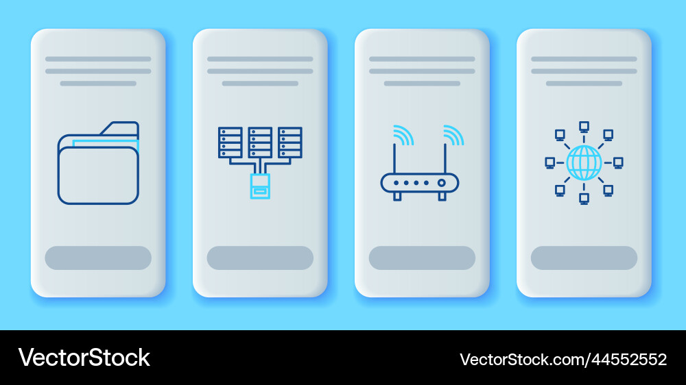 Setzen Sie Zeilenserver Daten Web Hosting Router und wi Vektorbild
