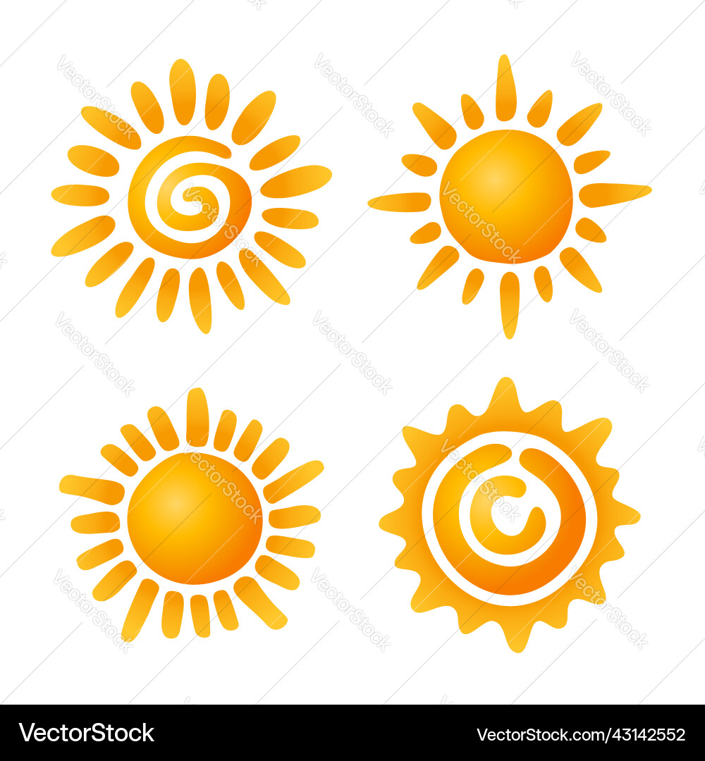 Sun symbol set nine yellow and orange suns design Sun symbol set nine yellow and orange suns design vector image