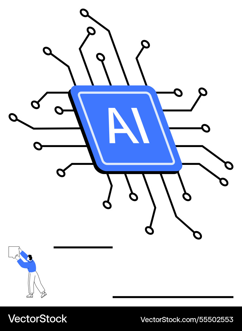 Ai microchip with circuit connections and person Ai microchip with circuit connections and person vector image