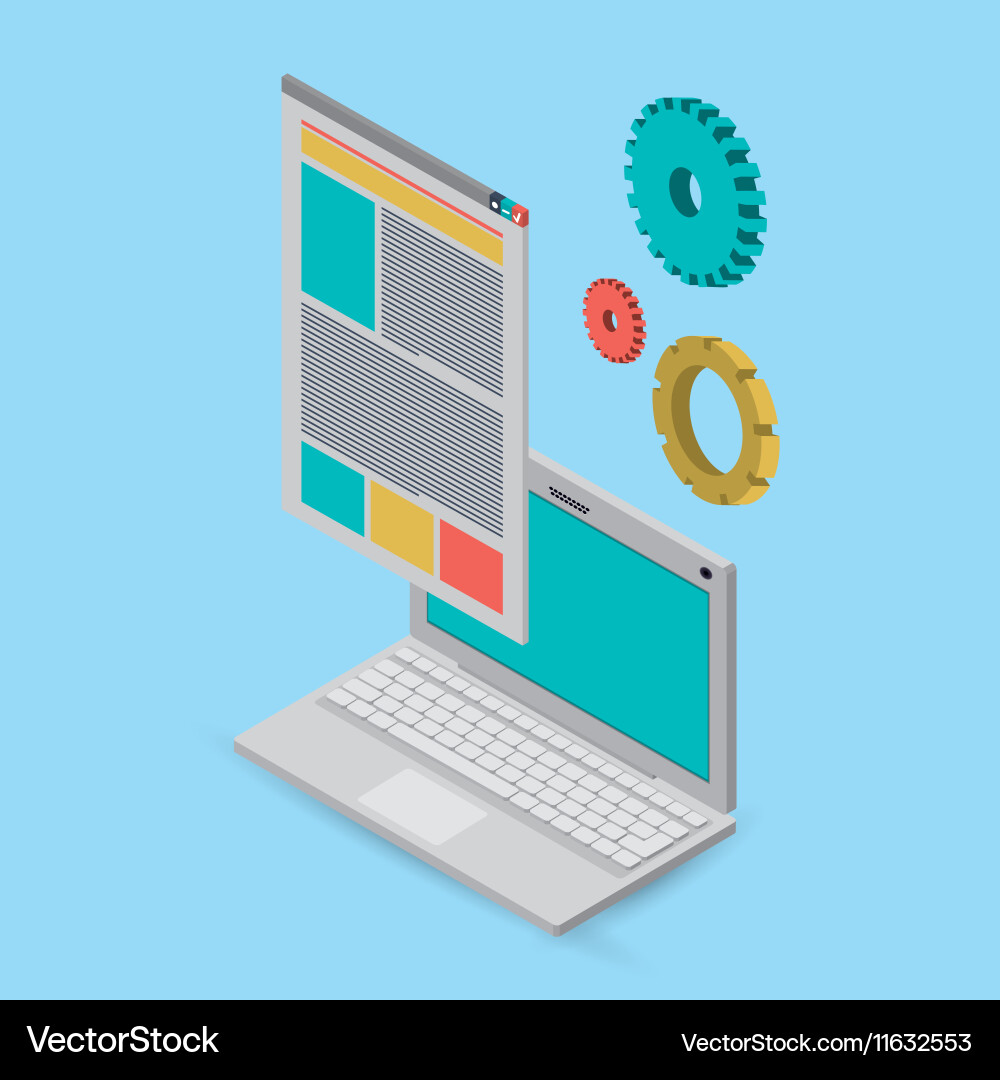 Computer with internet related icons image Vector Image