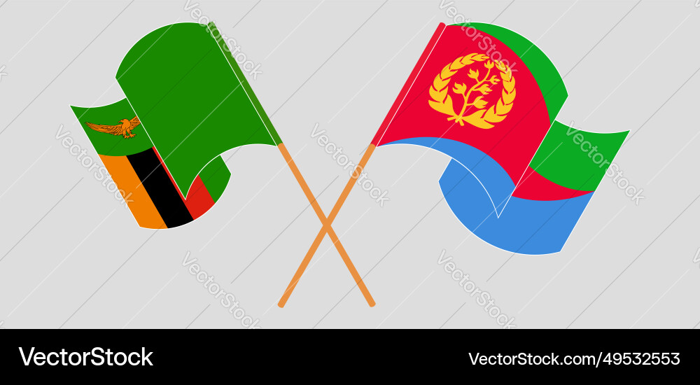 Crossed and waving flags of zambia eritrea Crossed and waving flags of zambia eritrea Vector Image