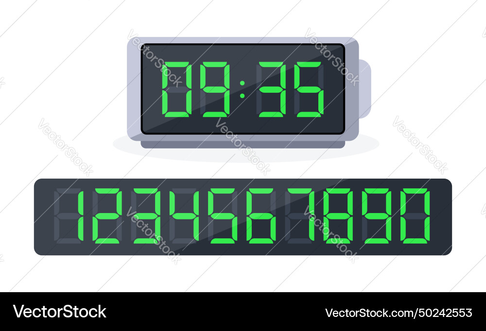 Digital clock and set of glowing numbers alarm Digital clock and set of glowing numbers alarm vector image