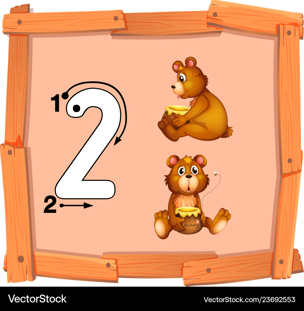 Number two tracing guide Number two tracing guide vector image