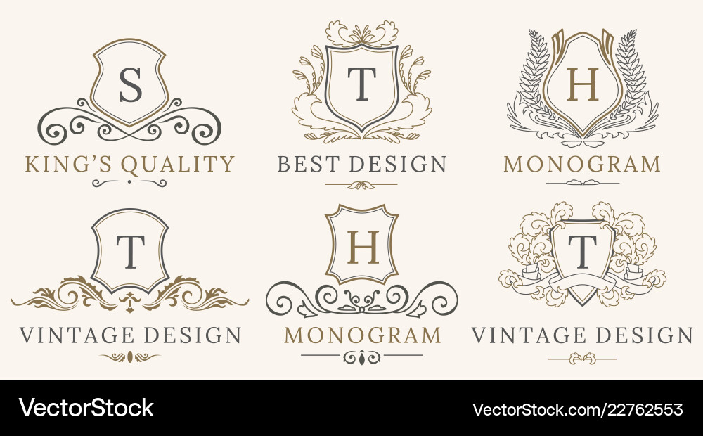Royal Vintage Shield Logotype Set vector image