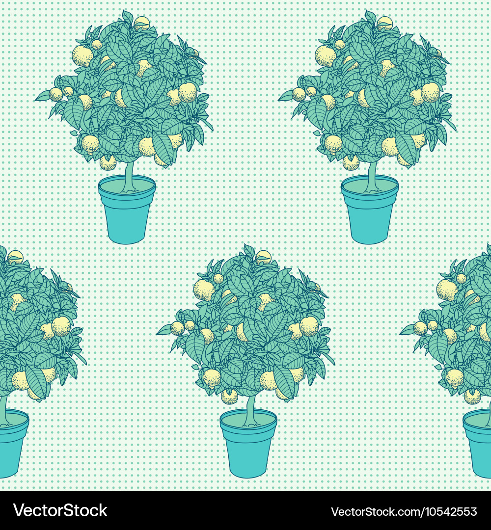 Seamless pattern of small citrus tree in a pot vector image
