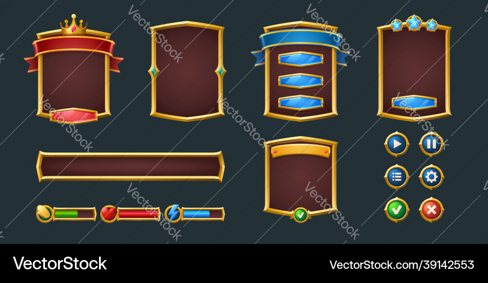 Set game frames and menu buttons cartoon interface Set game frames and menu buttons cartoon interface vector image