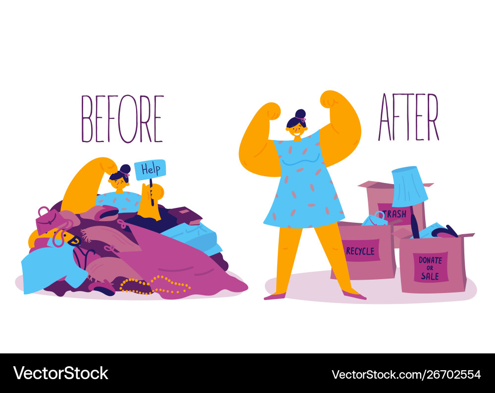 Before and after sorting things concept Before and after sorting things concept vector image