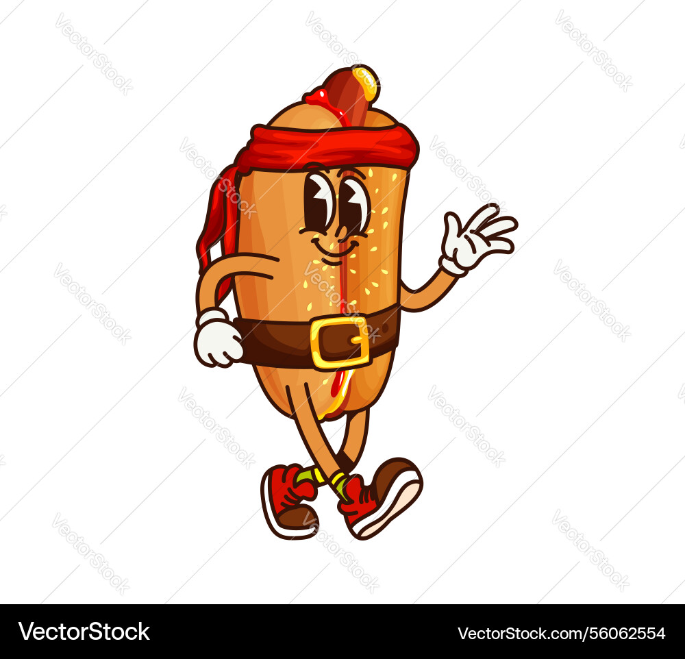 Cartoon groovy hotdog fast food pirate character Cartoon groovy hotdog fast food pirate character vector image