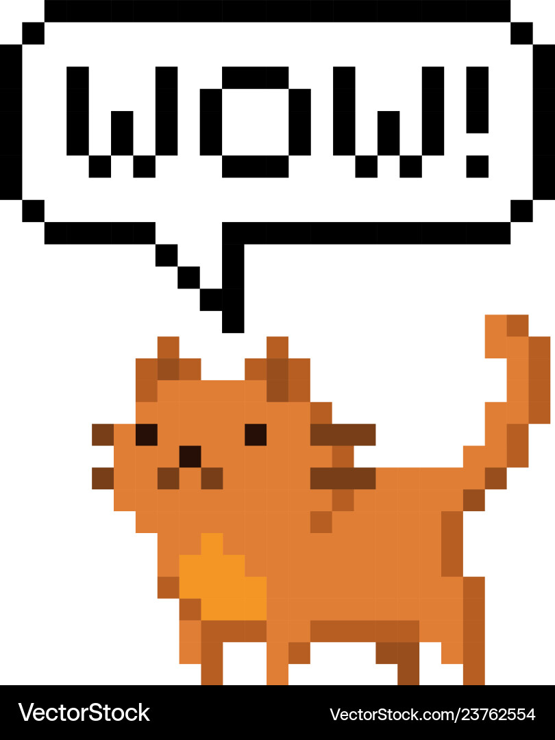 Cute kitten domestic pet pixel saying wow Vector Image