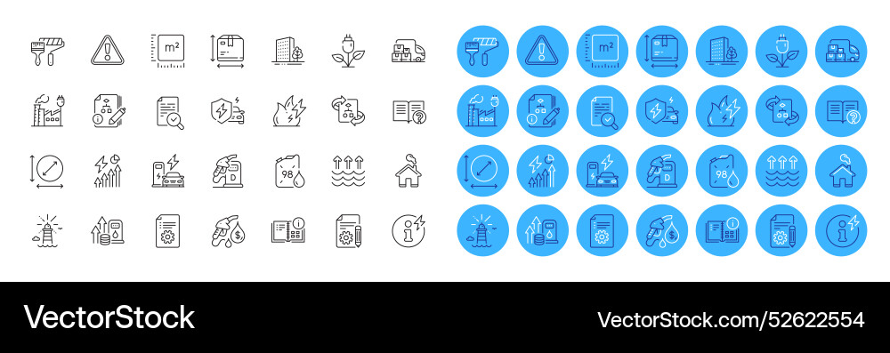 Documentation buildings and power info line icons Documentation buildings and power info line icons vector image