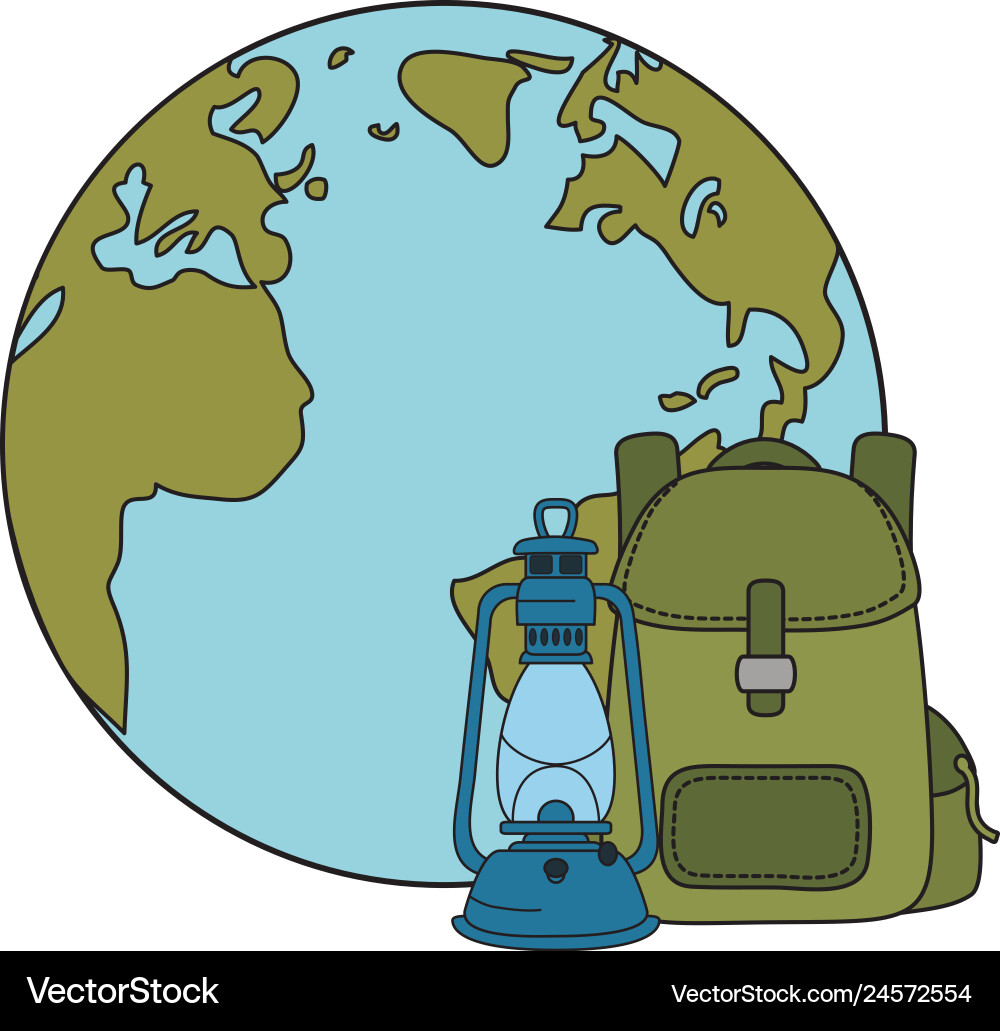Pines trees forest scene with kerosene lantern vector image