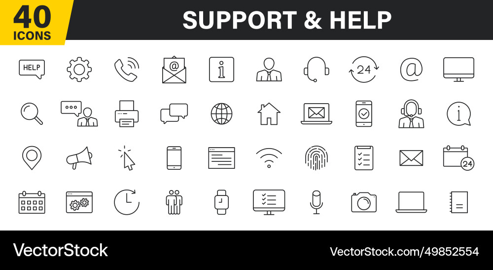 Set of 40 support and help web icons in line Set of 40 support and help web icons in line vector image