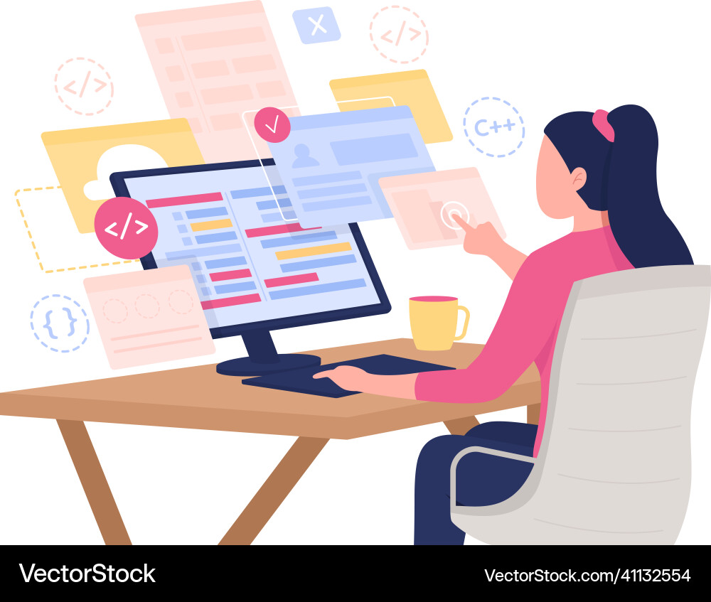 Web developer semi flat color character Web developer semi flat color character vector image