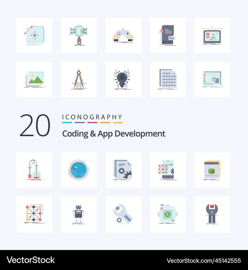 20 coding and app development flat color icon Vector Image