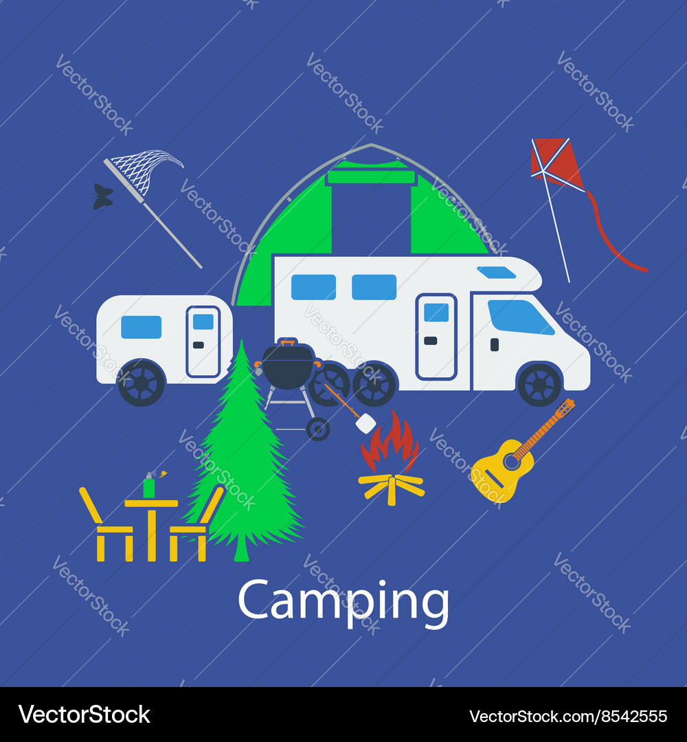 Camping flat design Royalty Free Vector Image - VectorStock