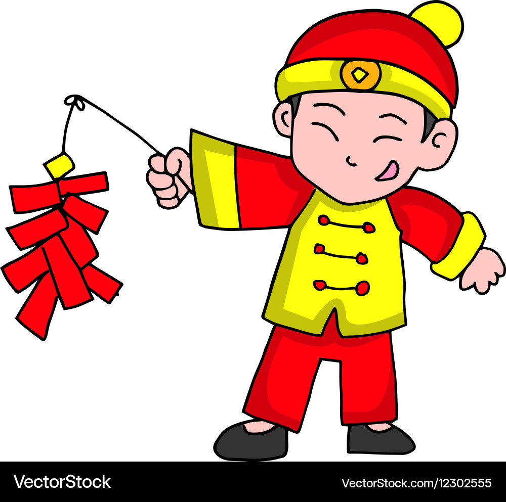 Character of boy with firecracker Vector Image