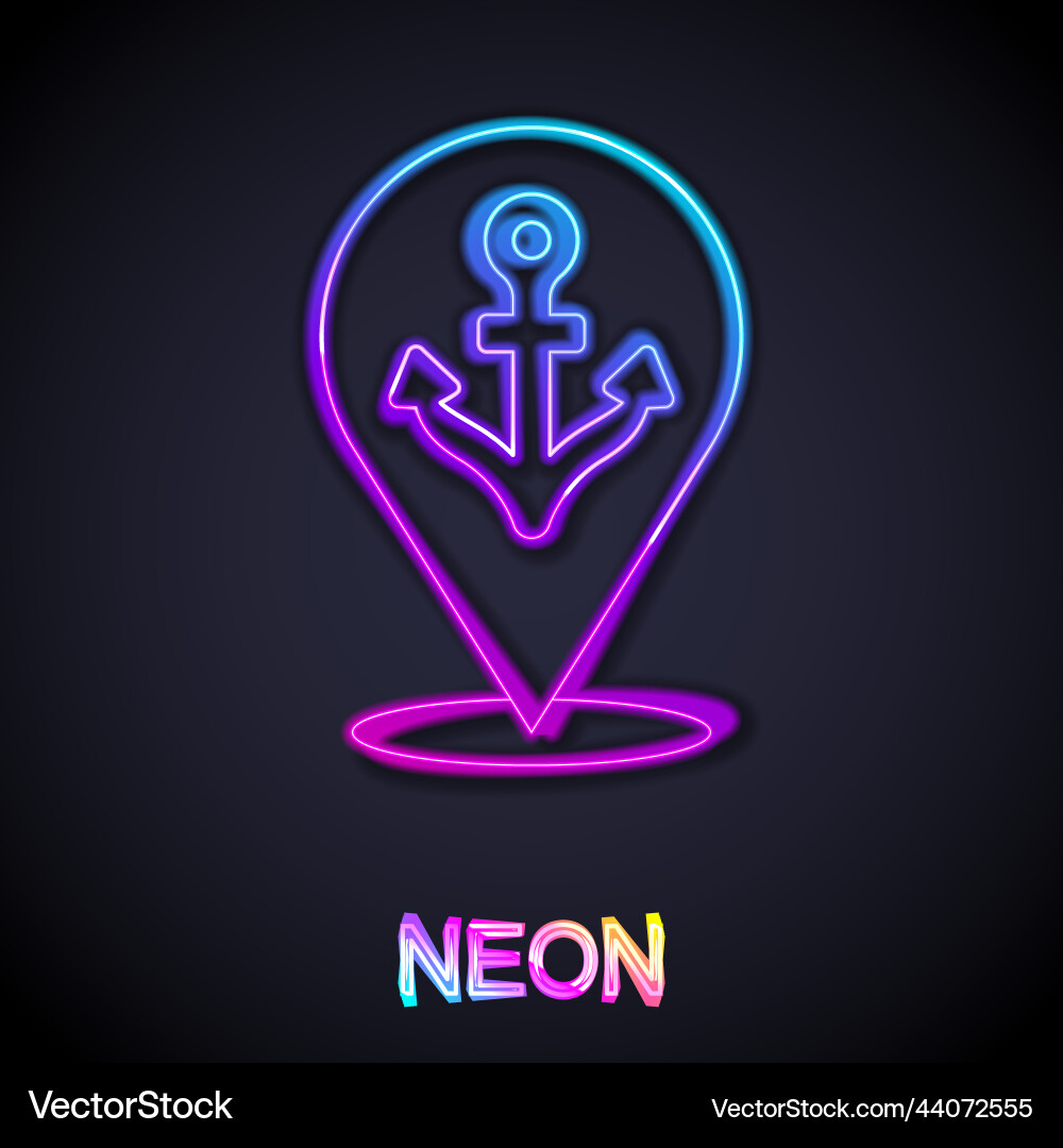 Glowing neon line map pointer with anchor icon Glowing neon line map pointer with anchor icon vector image