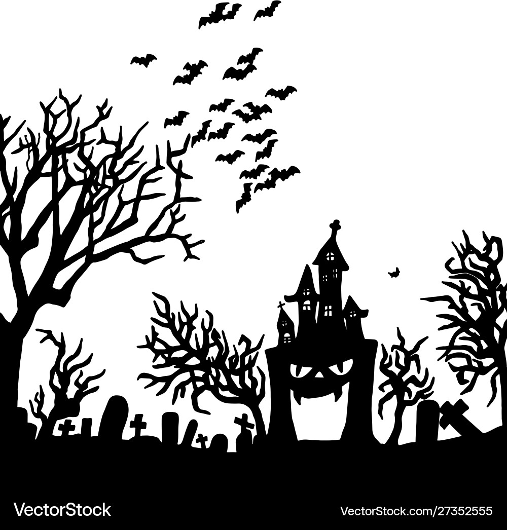 Halloween night with creepy castle on graveyard Halloween night with creepy castle on graveyard Vector Image