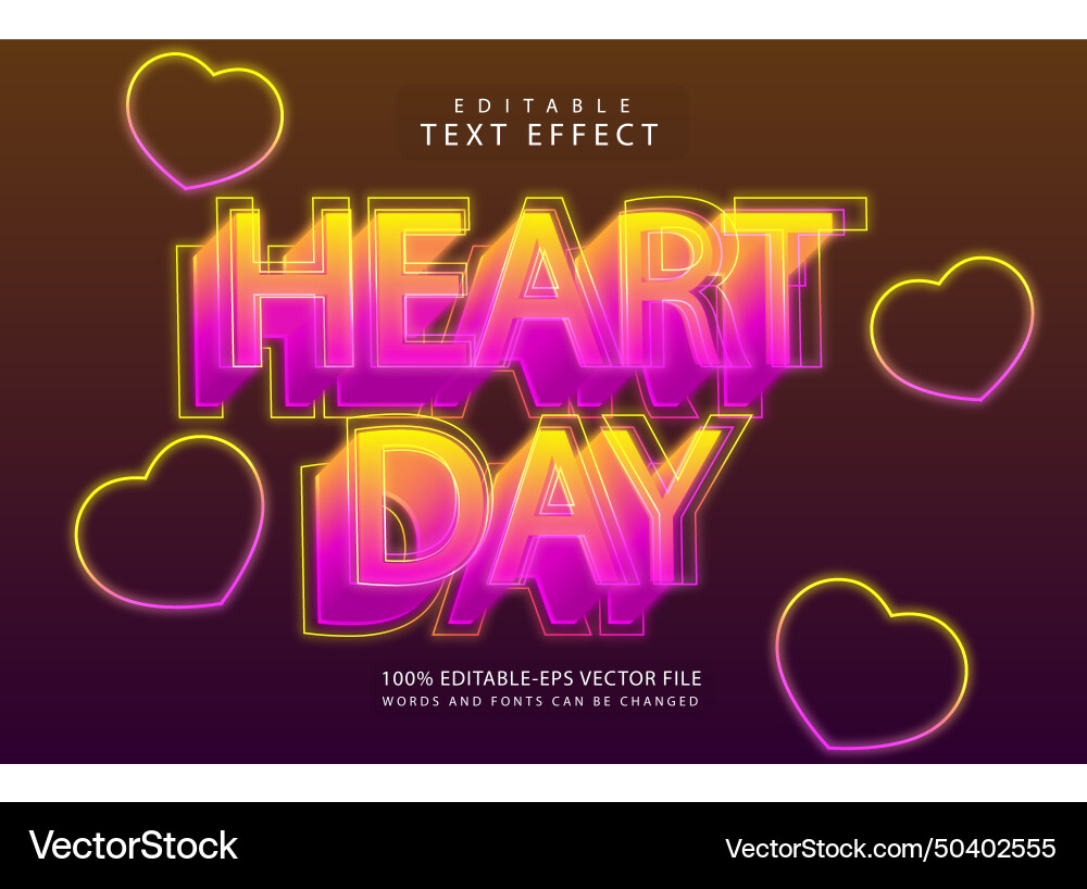 Heart day editable text effect 3 dimension emboss Vector Image