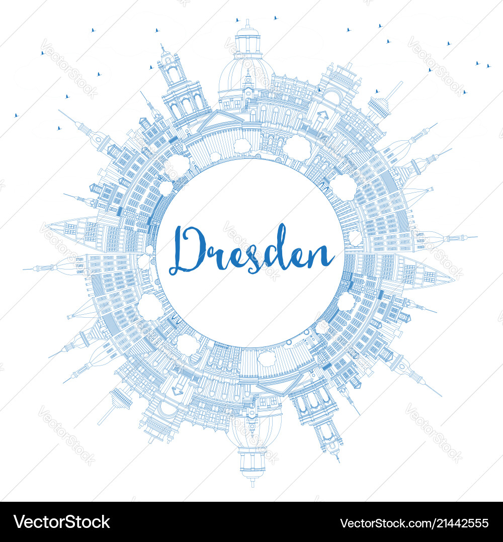 Outline dresden germany city skyline with blue Outline dresden germany city skyline with blue vector image