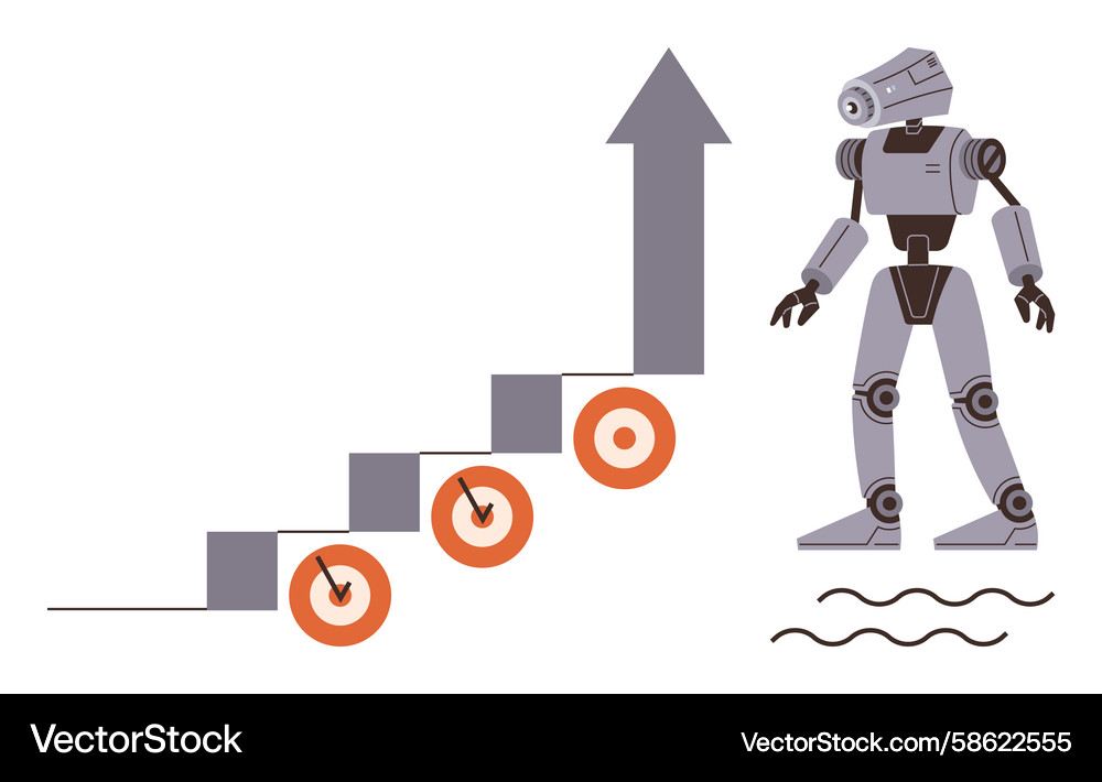 Robot Monitoring Progress & Targets Vector Image