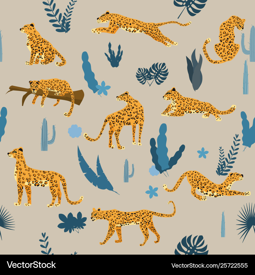 Seamless pattern with leopards in different poses Seamless pattern with leopards in different poses vector image