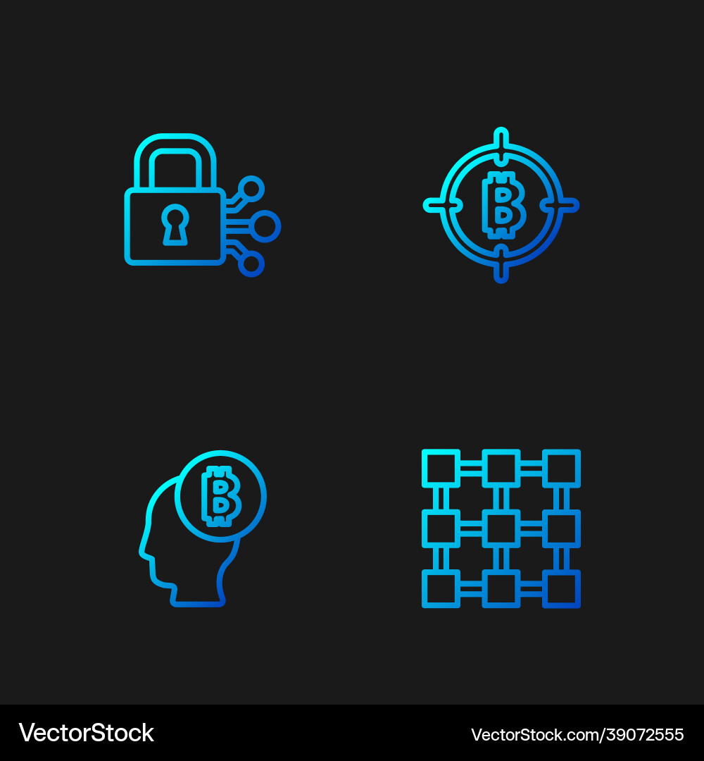 Set line blockchain technology bitcoin think Vector Image